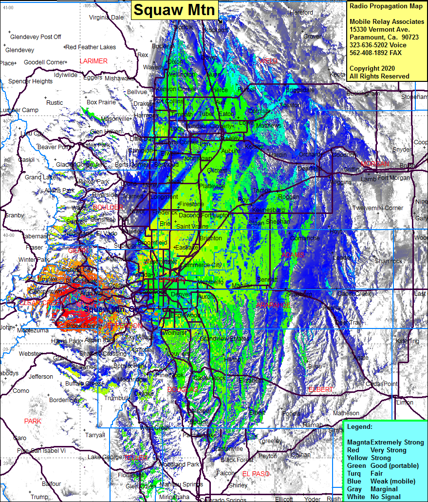 heat map radio coverage Squaw Mtn